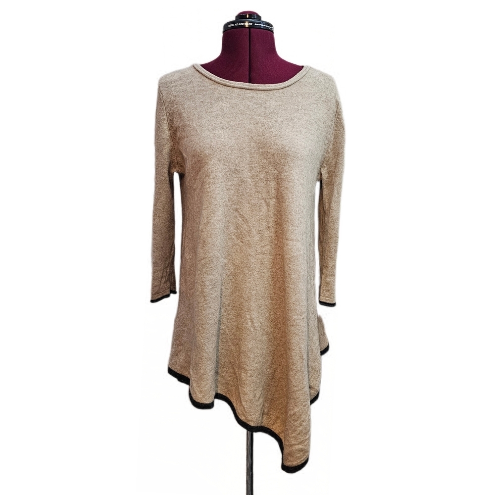 Philosophy Dan Lewis Asymmetrical Cashmere Tunic Sweater Oatmeal/Grey Trim - Picture 1 of 11